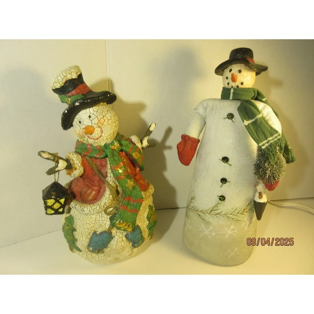Christmas Snowman Figurines Decoration Holiday Decor Harrow's Set of 2